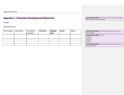 Production Scheduling and Follow Form - 16949Academy