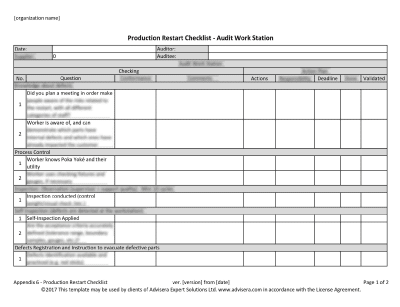 Production Restart Checklist - 16949Academy