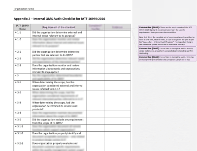 Internal QMS Audit Checklist - 16949Academy