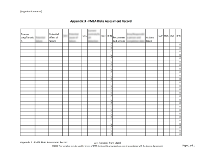 FMEA Risk Assessment Record - 9001Academy