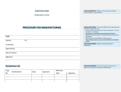 Procedure for Manufacturing - 9001Academy