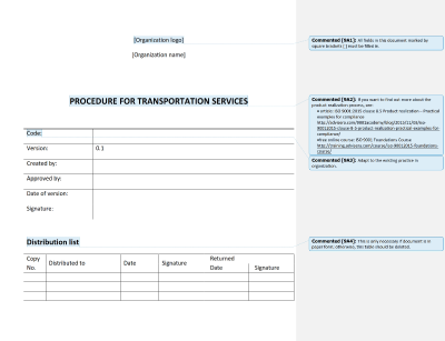 Procedure for Transportation Services - 9001Academy