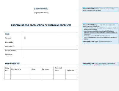 Procedure for Production of Chemical Products - 9001Academy