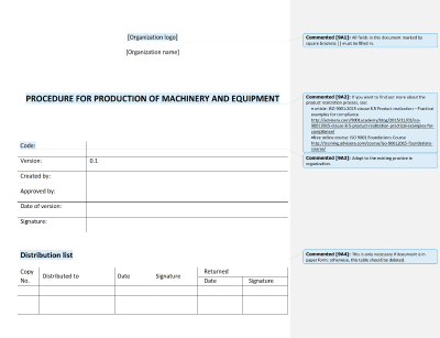 Procedure for Production of Machinery and Equipment - 9001Academy