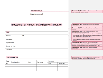 Procedure for Production and Service Provision - 9001Academy