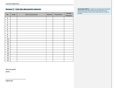 Liste des documents externes - 9001Academy
