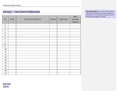 Liste interner Dokumente - 14001Academy