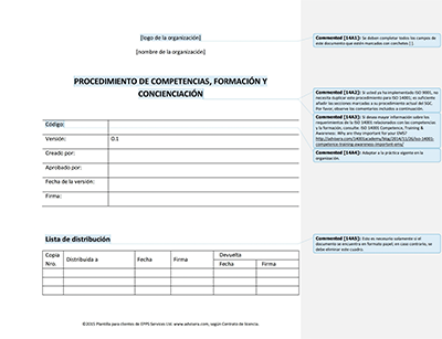 Procedimiento de competencias, capacitación y concienciación - 14001Academy
