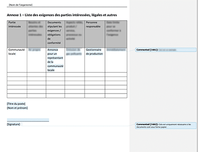 Liste des exigences des parties intéressées, légales et autres - 14001Academy