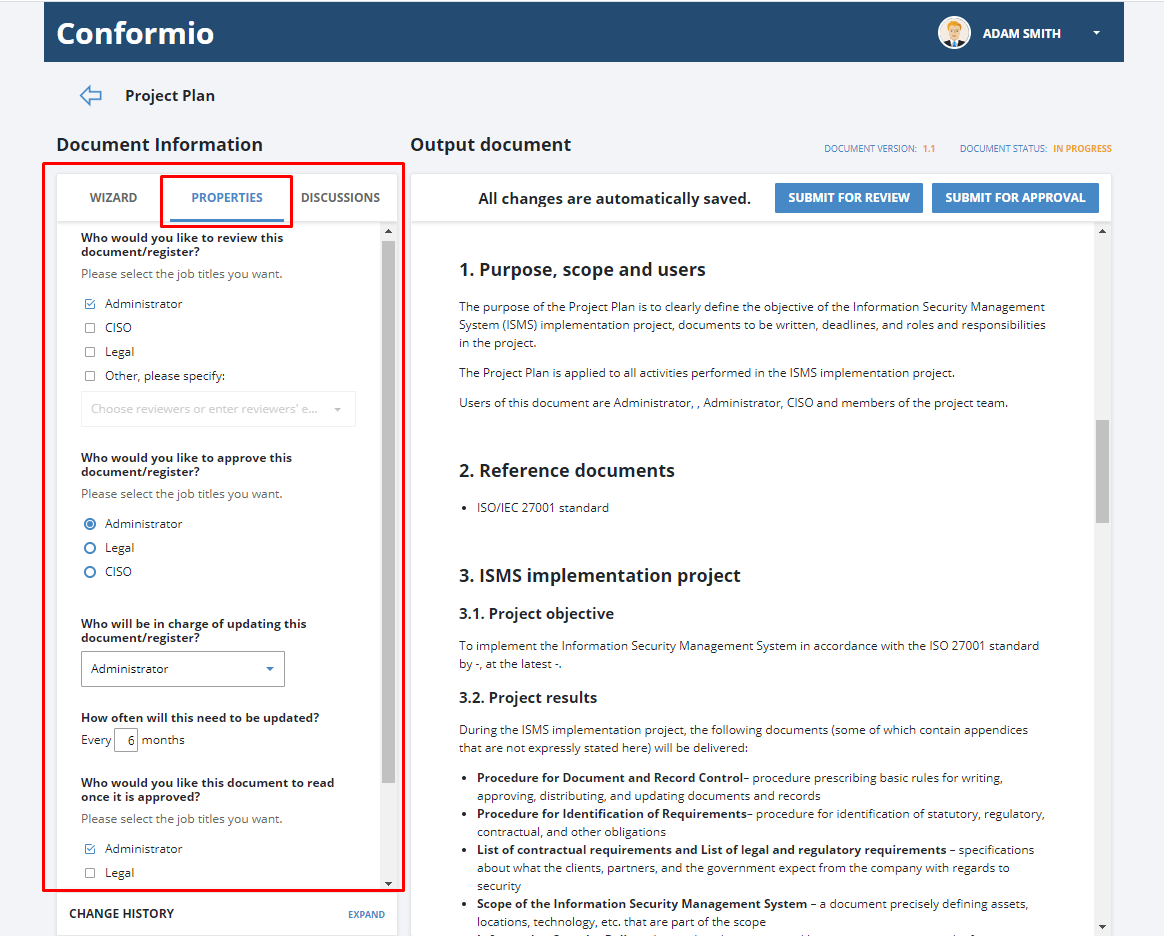 Document lifecycle in Conformio - Support Center