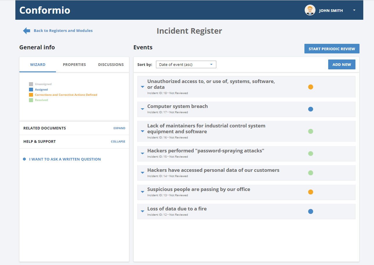 Incident Register - Support Center