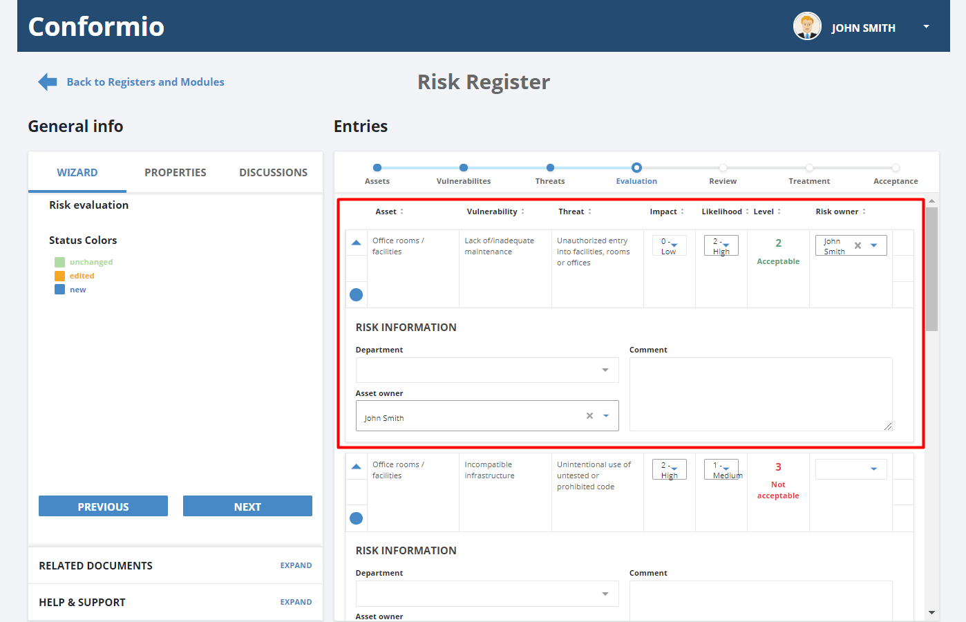Risk Register - Support Center