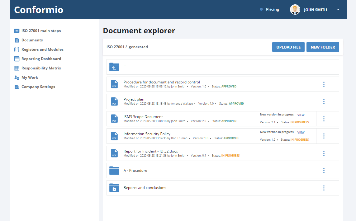 Quick access to documents on Conformio in Documents section