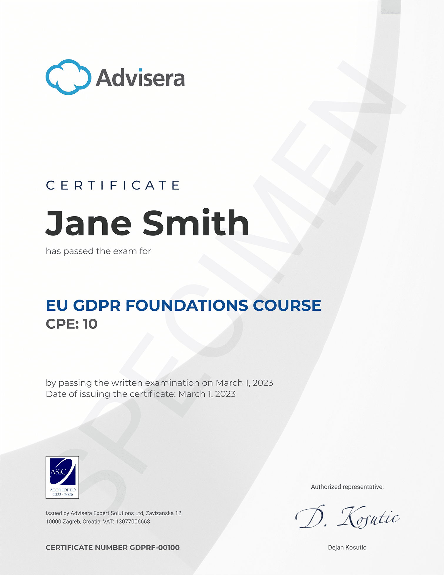 EU GDPR Foundations Course - Advisera