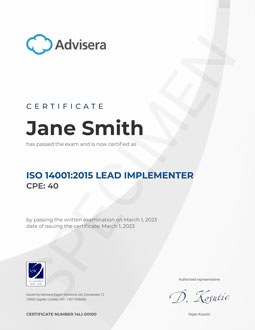 ISO 14001 Lead Implementer Course - Advisera