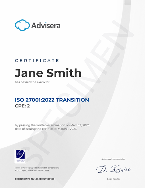 ISO 27001:2022 Transition Course - Advisera