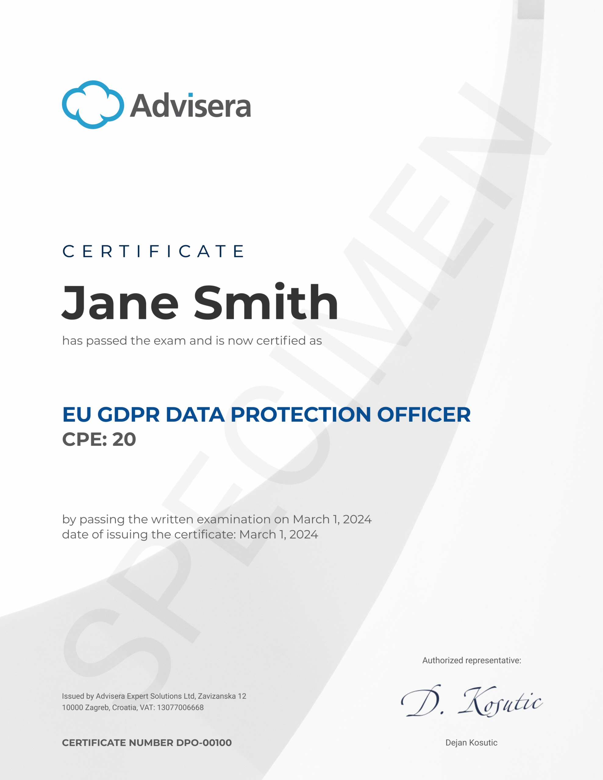 EU GDPR Data Protection Officer Course - Advisera