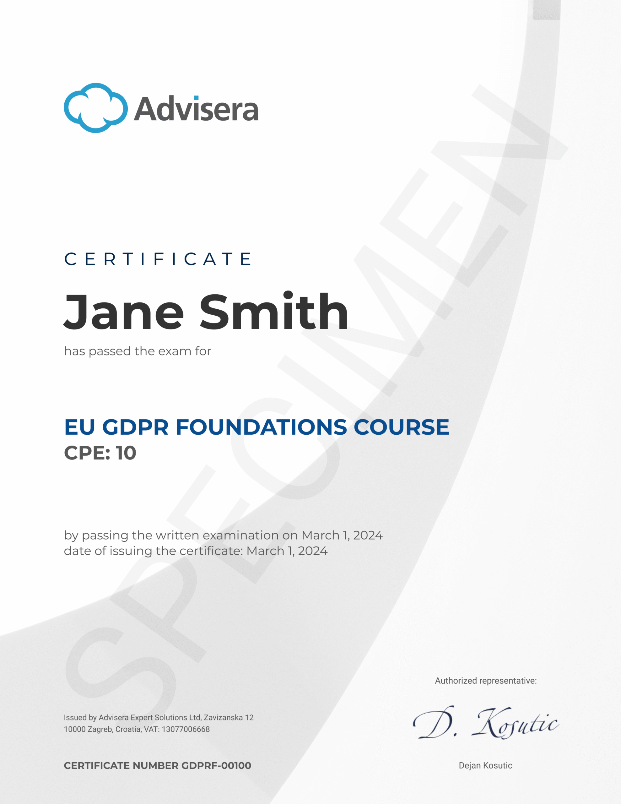 EU GDPR Foundations Course - Advisera