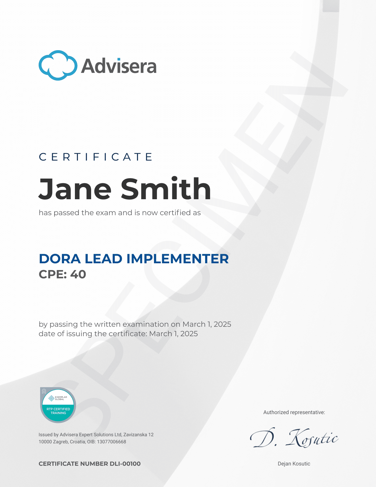DORA Lead Implementer Course - Advisera