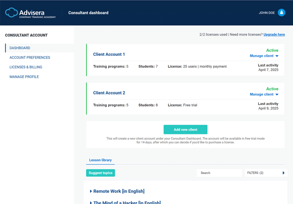 White-Label Training Platform for Consultants | Advisera