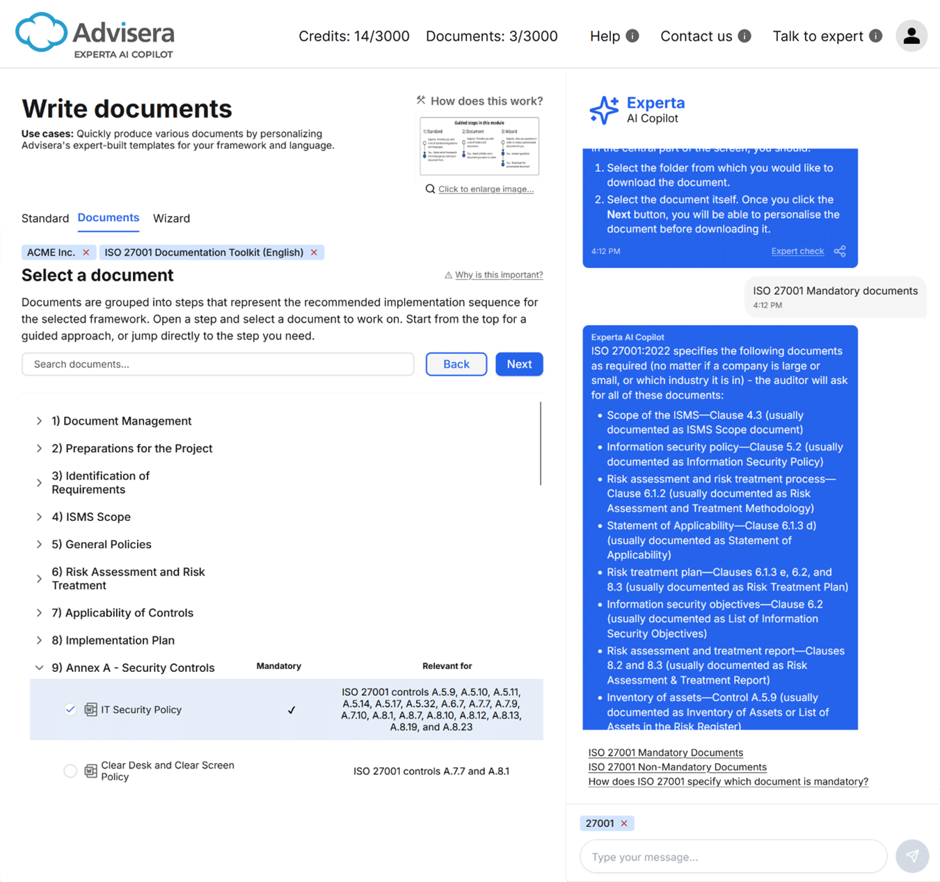 Library with 1000+ compliance documents - Advisera