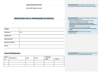 Procedura per la Produzione di Metalli - 9001Academy