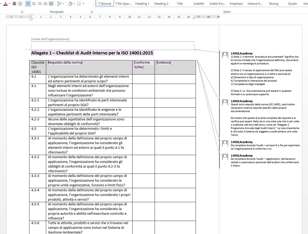 Kit per Audit Interno ISO 140012015 Kit per Audit Interno ISO 140012015