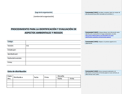Procedimiento para la Identificación y evaluación de aspectos ambientales y riesgos - 14001Academy