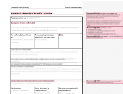 Formulario de acción correctiva - 27001Academy